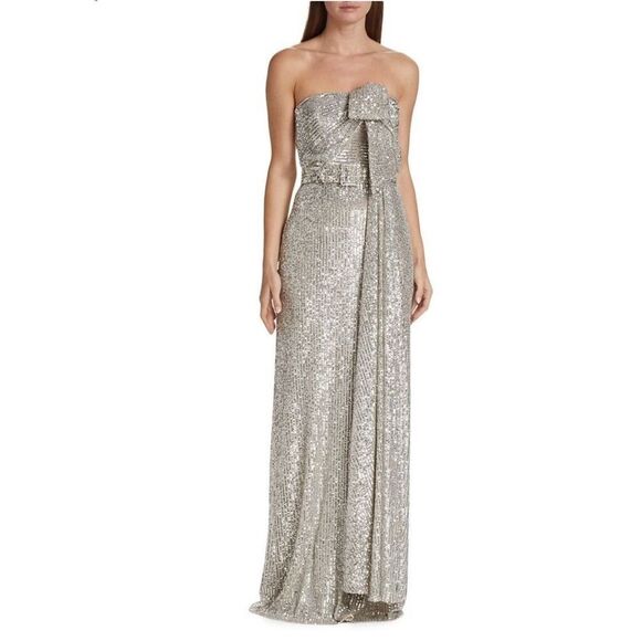 Badgley Mischka Strapless Sequin Bow Gown Size 14 - Picture 1 of 11